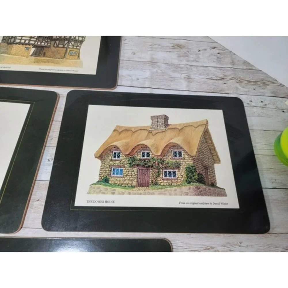 David‎ Winter English Cottages Placemats 7 Different Scenes Cork Back box bottom